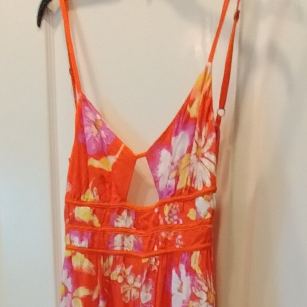 Free People Floral Wisteria Maxi Dress Orange Pop Combo Boho Size M NWT - Picture 3 of 10